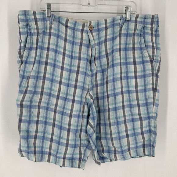 Tommy Bahama Relax 100% Linen‎ Shorts Mens 40 Blue Grey Plaid - Picture 1 of 8